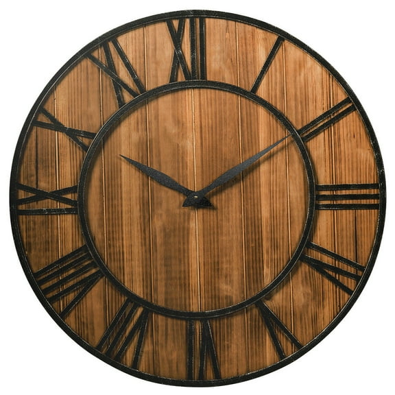 Costway 30'' Round Wall Clock Decorative Wooden Clock Come With Battery