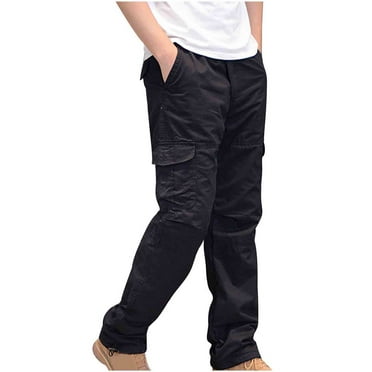 Work Pants for Men Ofreoo Men's Fashion Casual Solid Color Cargo Zipper Pockets Elastic Waist Full Length Pants