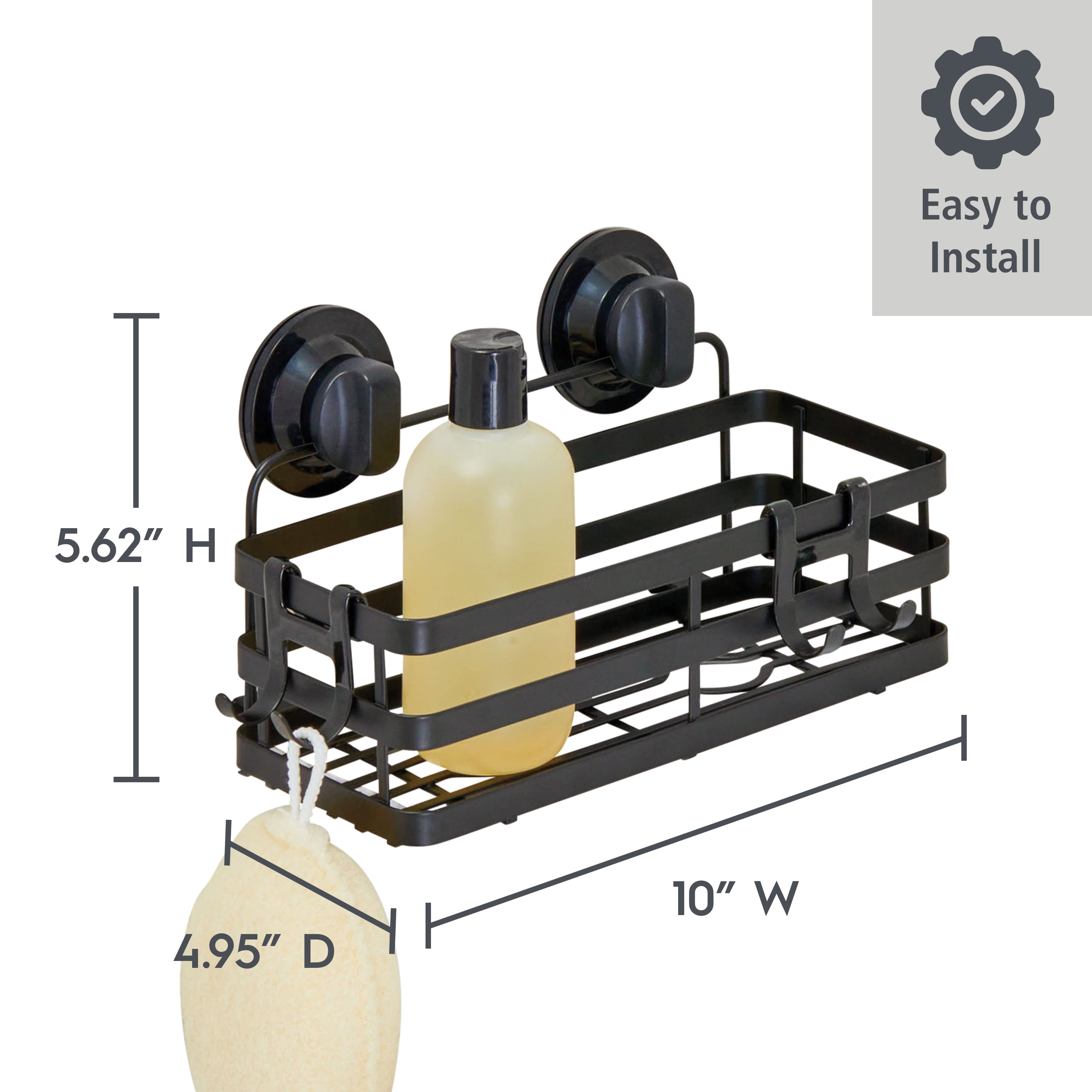 Better Homes & Gardens Adhesive or Suction Mount Shower Storage Basket, Matte Black