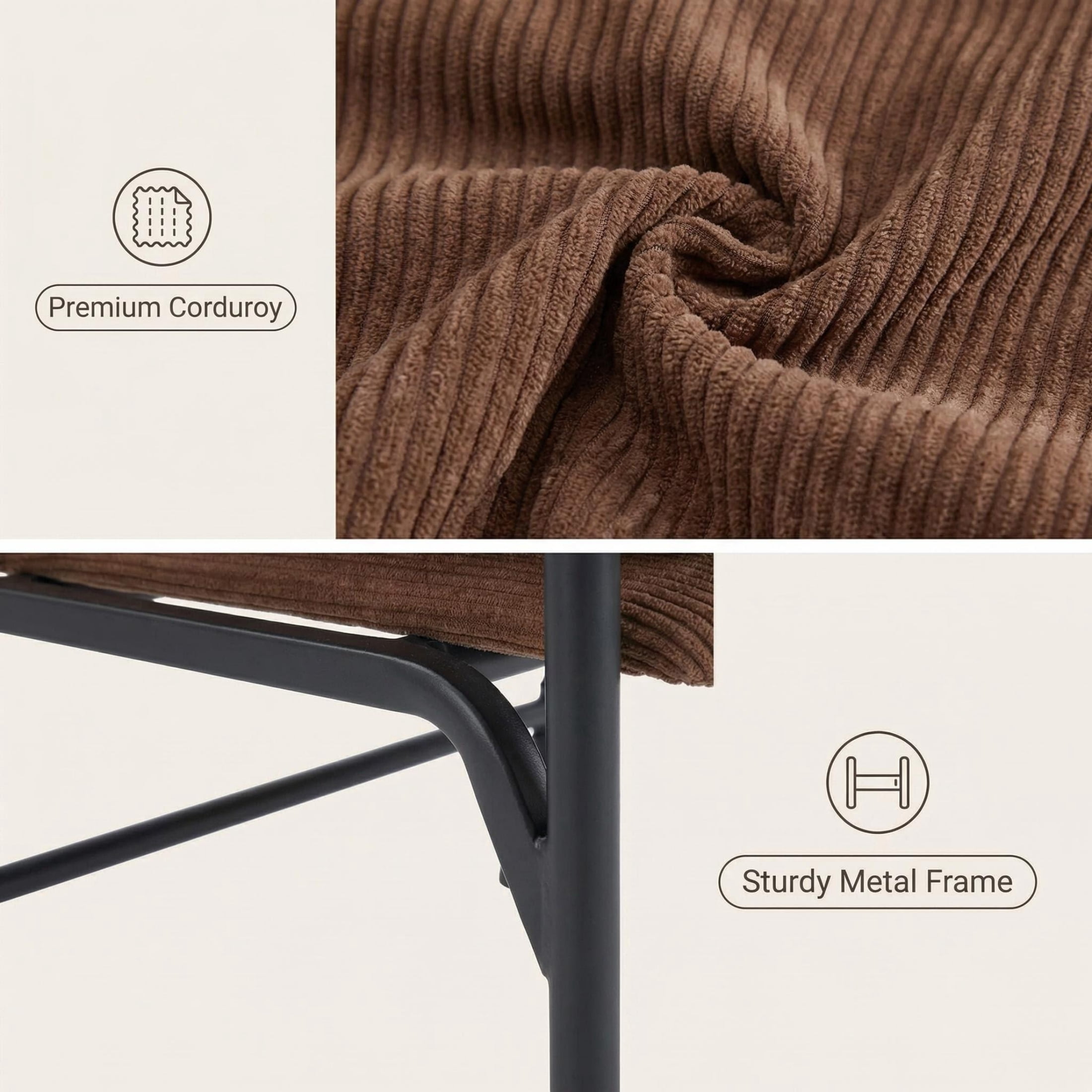 Vinform Modern Accent Chair, Arm Chair with Adjustable Backrest, Metal Frame for Living Room, Corduroy, Brown