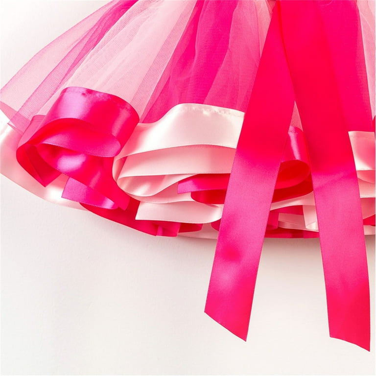 NIUREDLTD Kids Girls Party Dance Ballet Skirts Patchwork Bow Tulle Skirt High Waist Bow Rainbow Tutu Dress Hot Pink XL