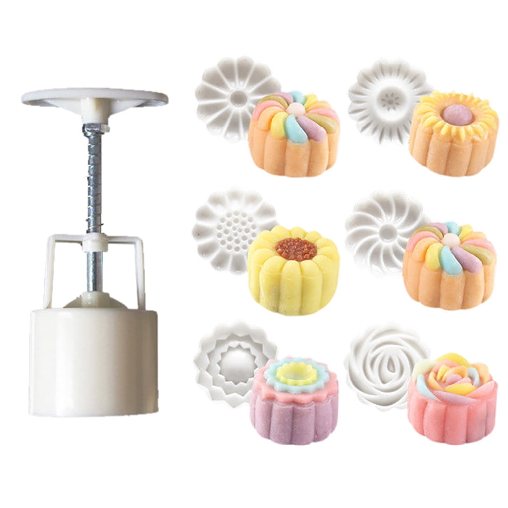 6 Style Stamps 50g Round Flower Moon Cake Mold Mould White Set Mooncake Decor G4
