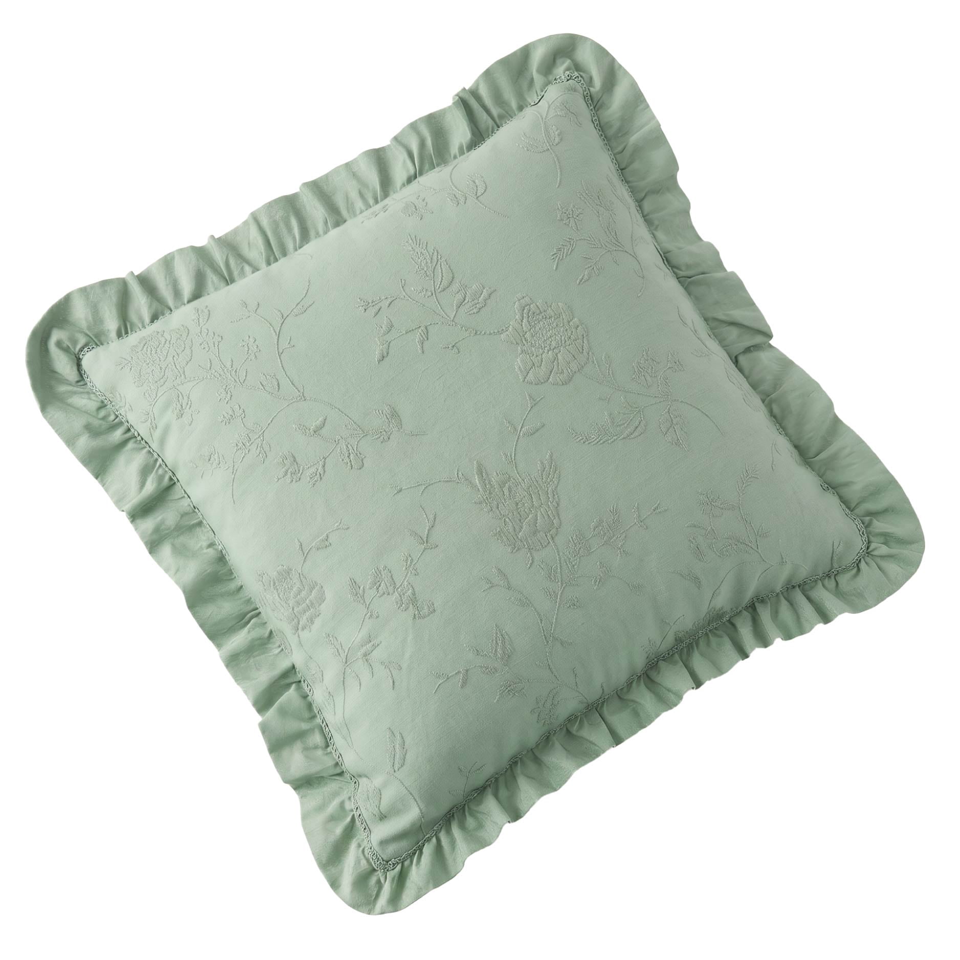 The Pioneer Woman Green Matelasse Floral Crochet Ruffle Decorative Pillow, 20" x 20"