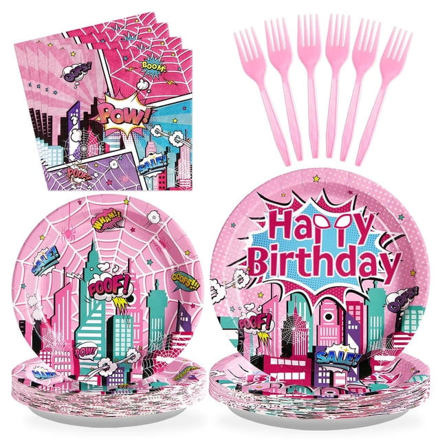 Set de artículos de fiesta Grencian Super Girl Hero Pink Spider