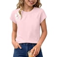 thumbnail image 2 of Loopsun Kids Girls Summer Tops Solid Round Neck Short Sleeve Blouses for 0 to 12 Years, 2 of 5