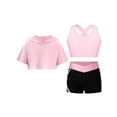 thumbnail image 4 of Miutii Kids Girls 3 Piece Gym Gymnastics Yoga Training Suit Short Sleeve Hoodie Tank Bra with Dance A Pink 14, 4 of 9