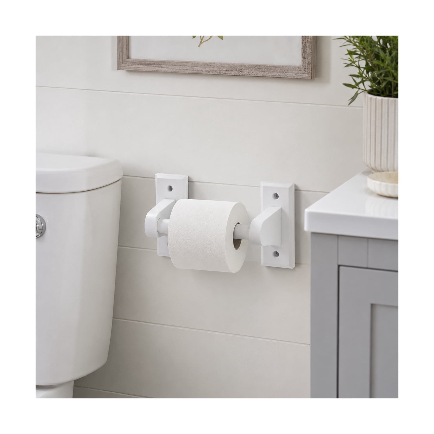 White Wood Dalton Toilet Paper Holder, Bathroom Wall Mount, Fits Mega Rolls