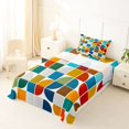 thumbnail image 3 of Castle Fairy Abstract Quarter Arc Twin Sheets 3pcs,Geometric Square Block Bedding,Colorful Blue Orange,1 Flat Sheet, 1 Fitted Sheet and 1 Pillowcase, 3 of 7