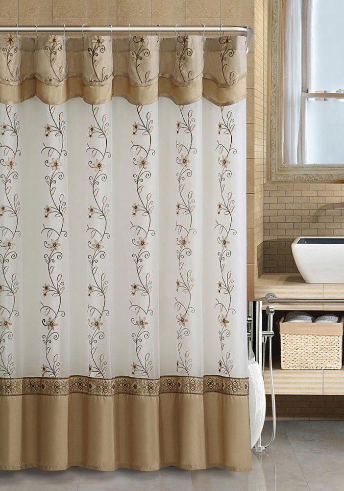 Daphne Embroidered Shower Curtain With, Shower Curtain With Attached Valance
