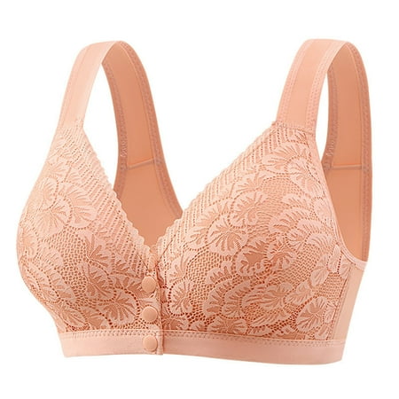 Bras for Women Front Buckle without Ring Lingerie Sexy Floral Lace Full Coverage Push Up Yoga Workout Bra Orange 38 C