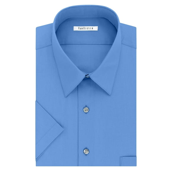 Van Heusen Men's Short Sleeve Poplin Solid Dress Shirt, Pacifico, 17.5" Neck