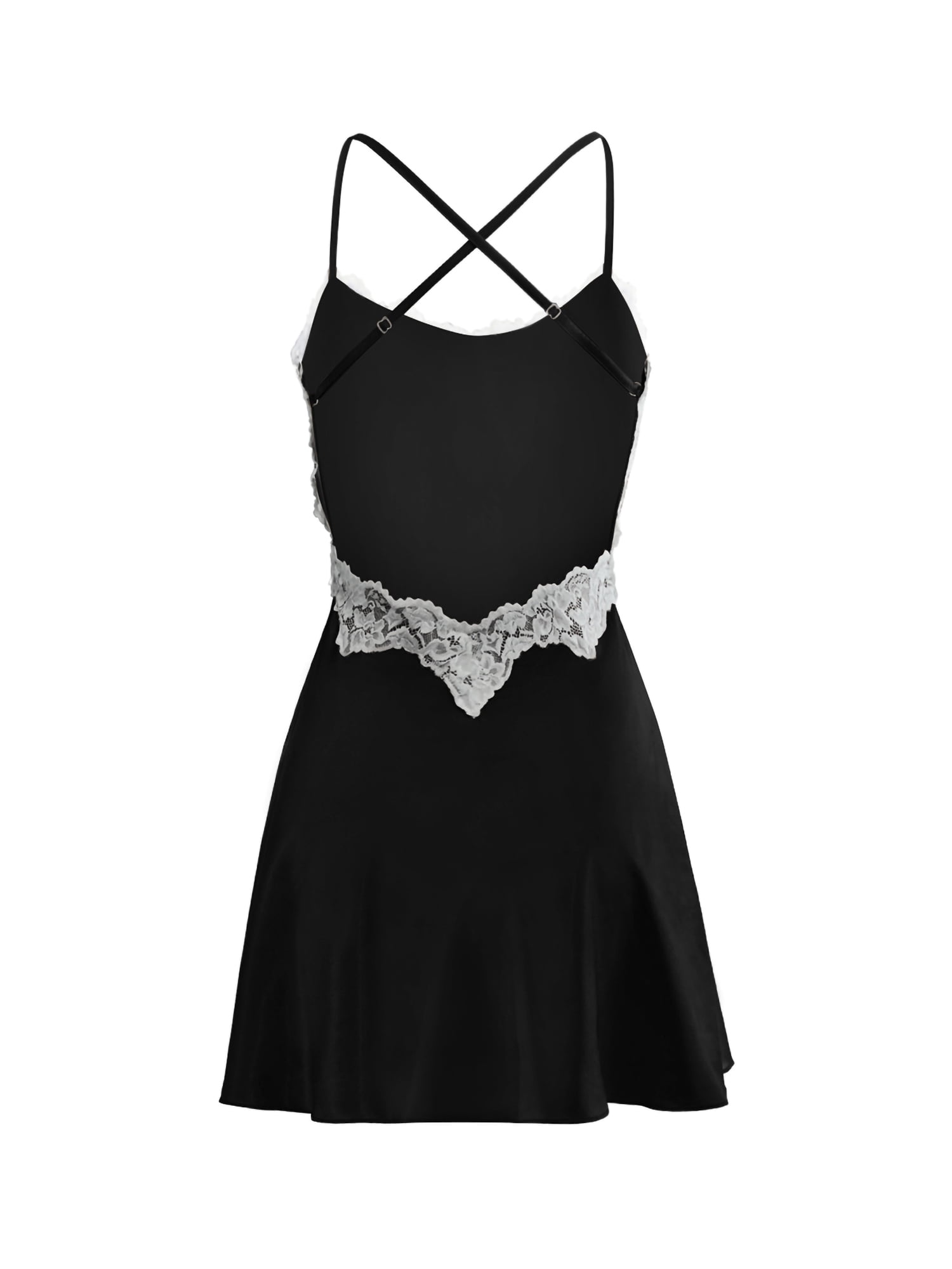 Liacowi Women Satin Dress Low-Cut Backless Hollow Out Lace Spaghetti Strap  A-line Mini Dress - Walmart.com