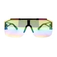 thumbnail image 1 of Mens Half Rim Flat Top Mobster Squared Shield Sunglasses Black Rainbow Mirror, 1 of 4