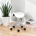 thumbnail image 2 of Hassch White Rolling Saddle Stool, 360° Swivel Backless Chair with 5 Wheels and Ring Pedal, 20"-25.6" Adjustable Seat Height, 2 of 9
