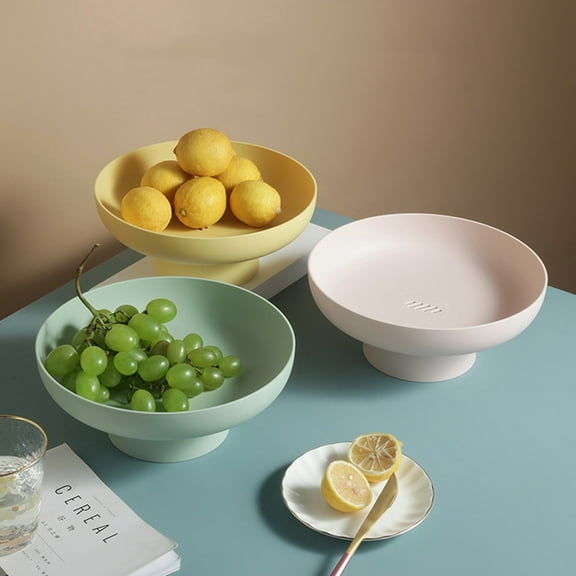 Visland Drain Fruit Plate,Pedestal Fruit Bowl Centerpiece Decorative Compote,Modern Style Container for Kitchen Counter,Fruit Dish Round