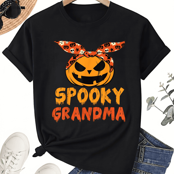 KeHetSoft Women's Halloween Spooky Grandma Cotton Graphic T-Shirt