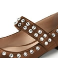 thumbnail image 3 of YDN Women Classic Square Closed Toe Mary Jane Rhinestone Studded Flats Strap Ballet Dance Dress Casual Shoes Size 10.5 Brown, 3 of 4