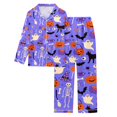 thumbnail image 5 of FASHOFT Halloween Pajama Sets for Women 2 Piece Ghost Pumpkin Print Silk Satin Long Sleeve Button Down Shirts Pants Pj Sets Cute Funny Lounge Set Purple L, 5 of 5