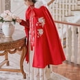 thumbnail image 4 of Women Cape Chinese Style Hanfu Cloak Poncho Floral Embroidery Jacket Red, 4 of 6