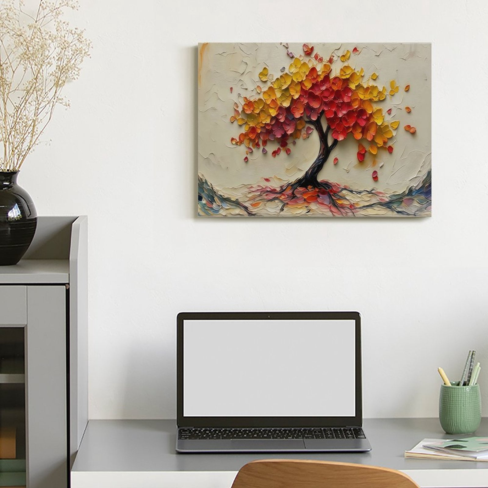 Tree of Life Canvas Wall Art, Textured Abstract Tree Oil Painting Style Print, Waterproof Canvas Artwork for Living Room Bedroom Office Home Decor