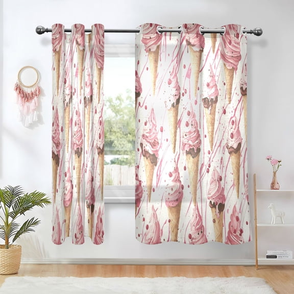 Yayeee Window Curtains Set of 2 for Living Room Light Filtering 63"x42", Pink Ice Cream Pattern