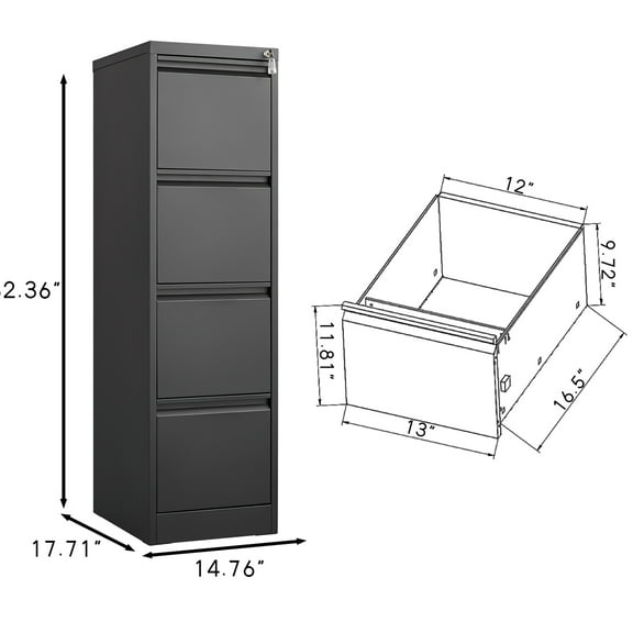 Home Office Metal Filing Cabinet - 4 Drawer With Lock And Silent Rails 4 Storage &enough Space