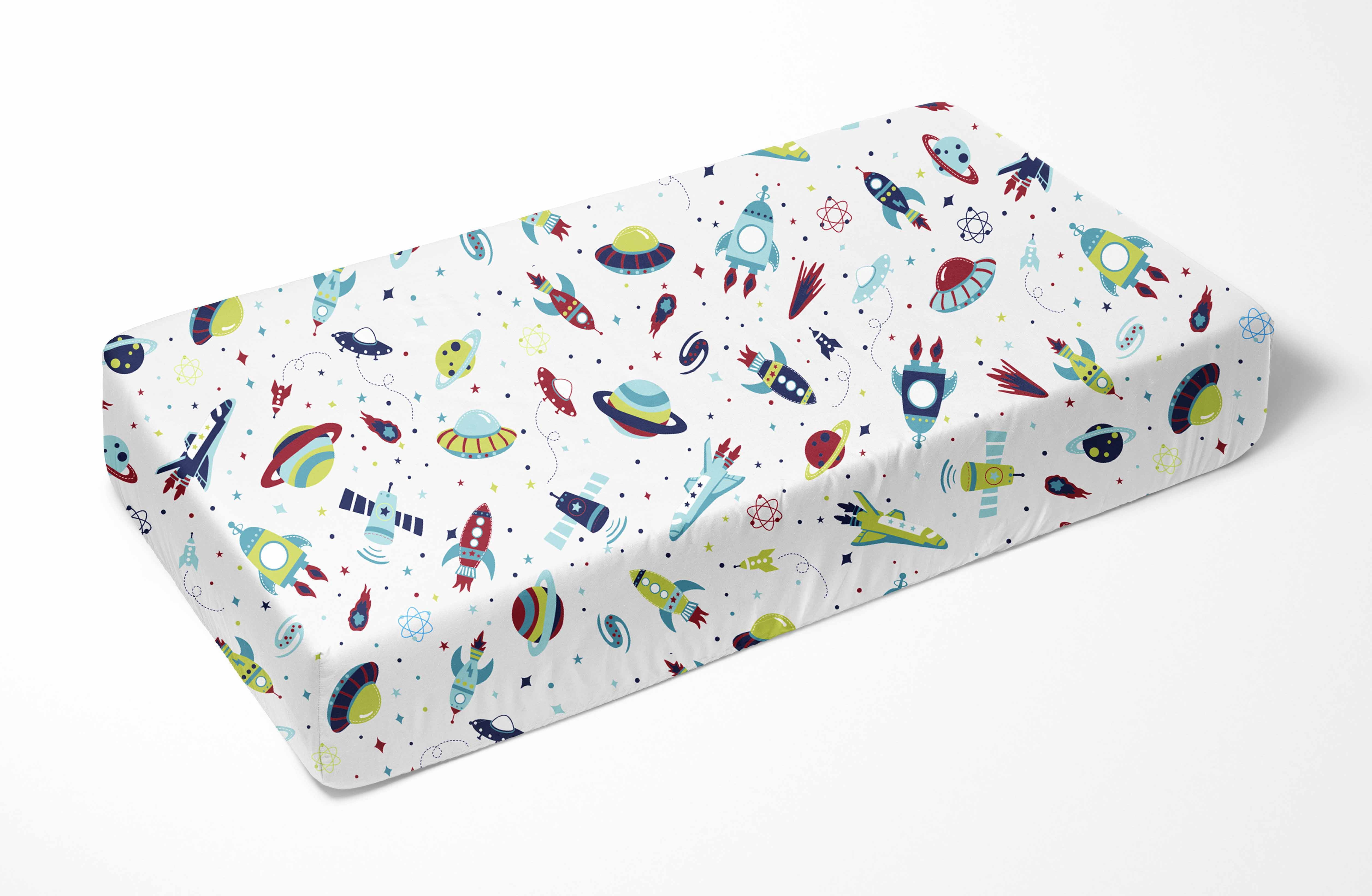 Boys Multiple Options of Crib or Toddler Bed Fitted Sheet 100% Cotton Percale, Airspace, Aqua/Red/Orange/Green/Navy