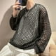thumbnail image 1 of Suéter de manga larga de moda para hombre, blusa antiarrugas con diseño de red de pesca hueca, camisa de fondo, marca de moda de verano, 1 of 6