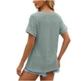 thumbnail image 4 of Mesh Hole Blouses Short Sleeve V Neck Tops for Women Casual Shirts with Pocket Slim Fit Solid Trendy Tees Green,XL, 4 of 4