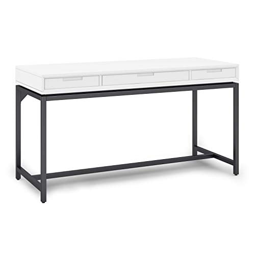 SIMPLIHOME Banting SOLID WOOD and Metal Modern Industrial 60 inch Wide Home Office Desk, Writing Table, Workstation, Study Table Furniture in White with 2 Drawerss