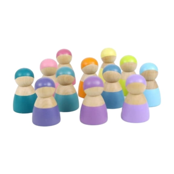 LeeQinersw 12 Pieces Rainbow Wood Peg Dolls Montessori Toys Pretend Play People for Rainbow
