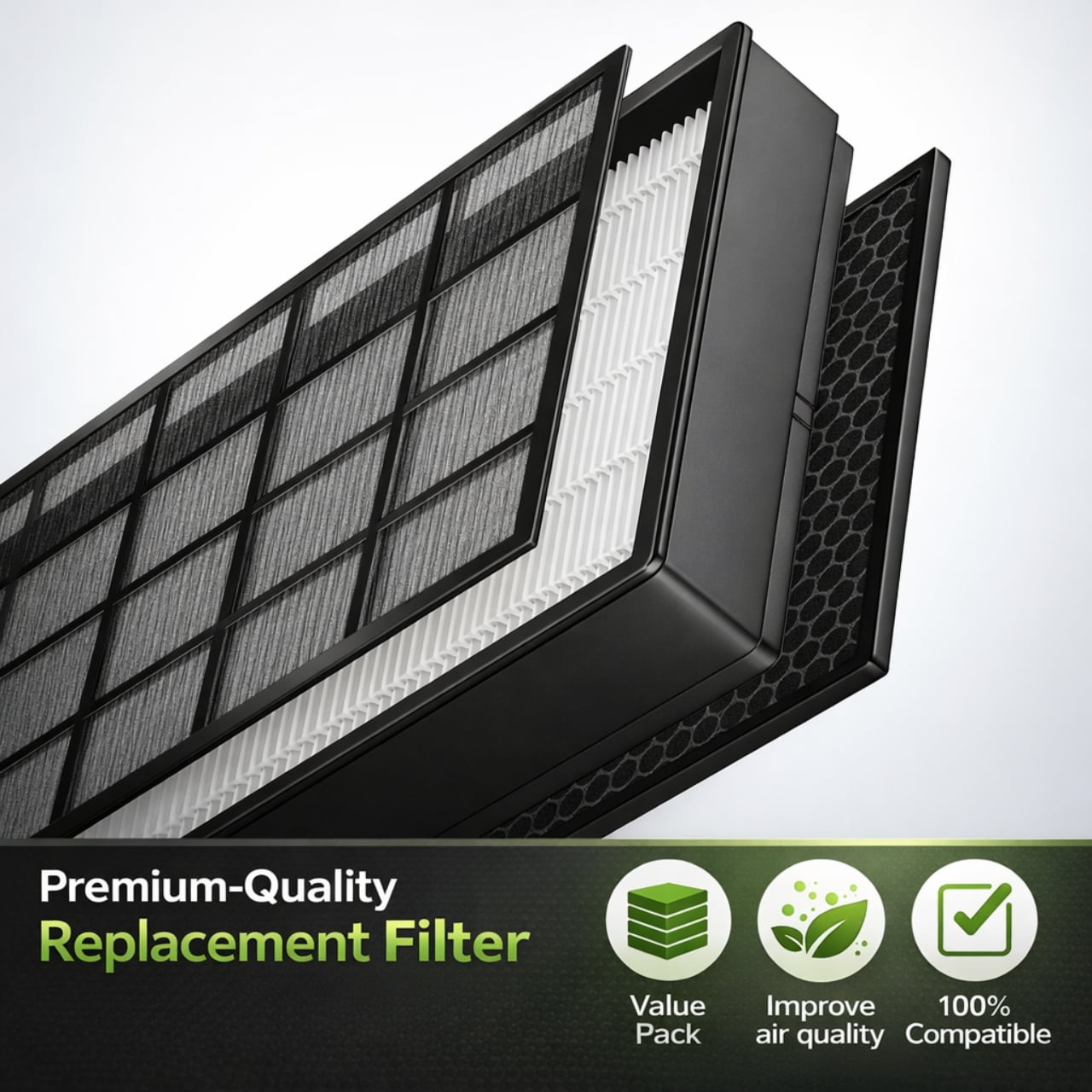 Nispira HEPA Replacement Filter B Compatible with Air Purifier Models 9500, U300, P300, Replaces Part 114190, 2 Set