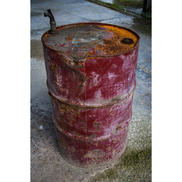 Metal Old Rusty Barrel Old Rusty Factory Barrel12 Inch BY 18 Inch