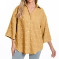 thumbnail image 2 of Lenpel Button down Shirts for Women Cotton 3/4 Sleeve Collared Curved Hem Embroidered Oversized Tunic Tops Loose Fit Blouses, 2 of 7