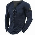 thumbnail image 3 of Mens Henley Shirts Vintage Distressed Tops Lace Up Blouse Long Sleeve Casual Tee Shirts Halloween Outfit, 3 of 5