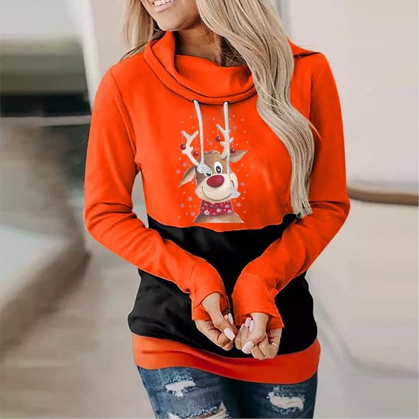 Pntutb, sudaderas con capucha con gráficos navideños para mujer, jersey con cuello de capucha, sudaderas con capucha de manga larga, jerséis casuales divertidos y bonitos de calabaza, tops Pntutb Pntutb-6923
