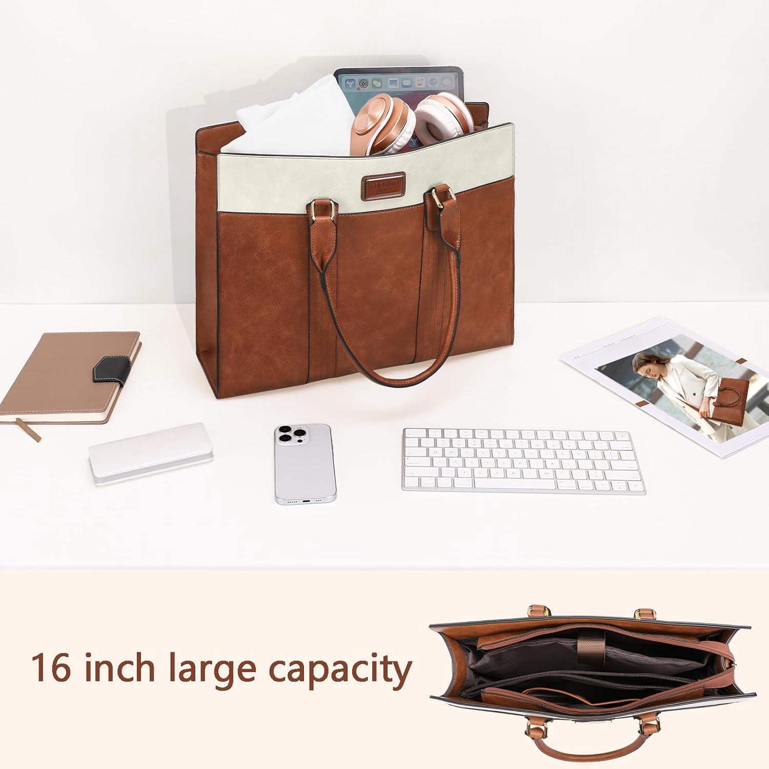 MOSISO PU Leather Laptop Bag for Women Tote Bag for 15.6 Laptop Messenger Briefcase for Travel Office
