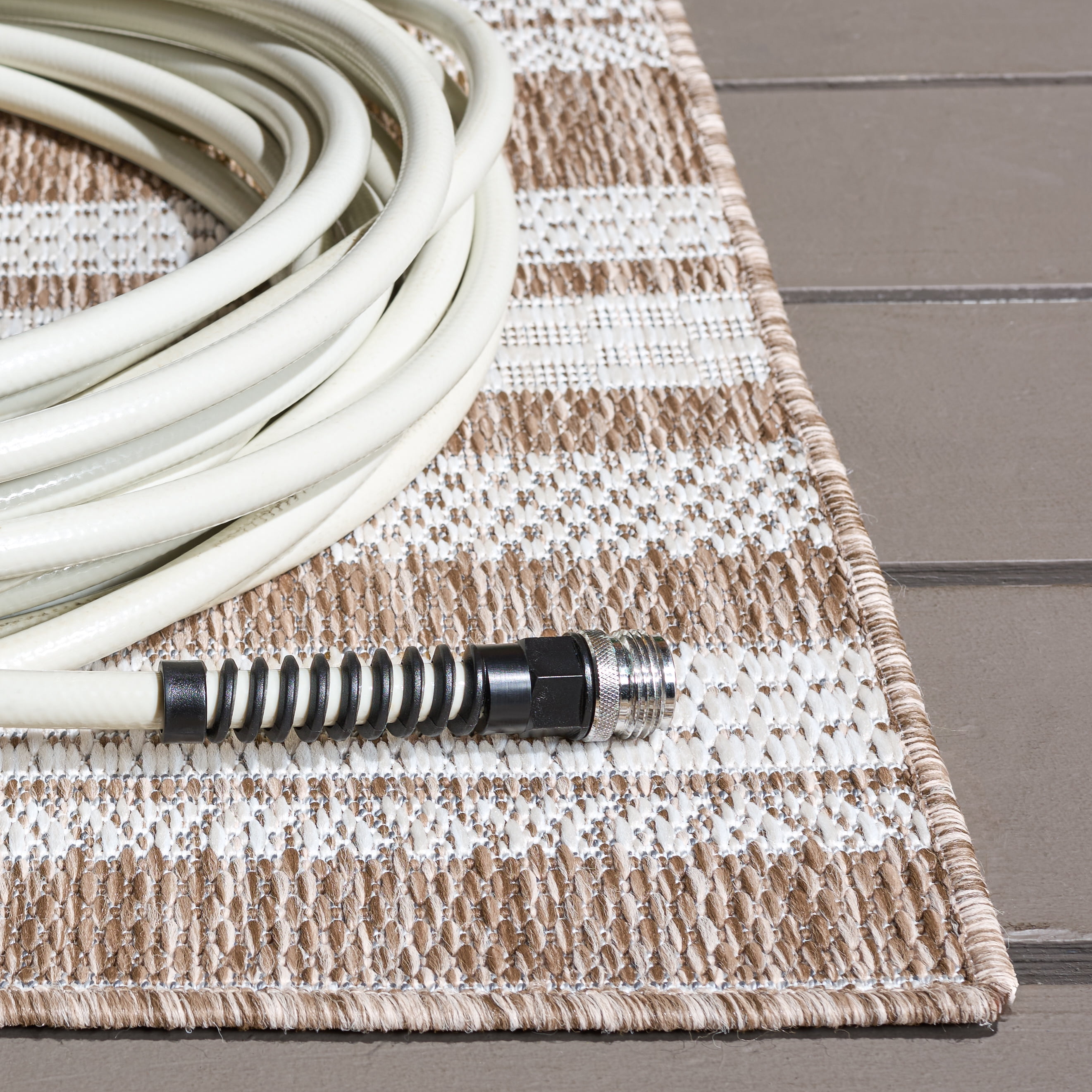 Safavieh Beach House Merrilyn Striped Indoor/Outdoor Area Rug, Brown/Ivory, 6'7" x 6'7" Square