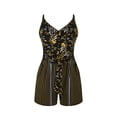 thumbnail image 4 of Babysbule Women Shorts Clearance Womens Fashion Leaf And Stripe Printed Sling Short Jumpsuit With Belt And Pocket, 4 of 9