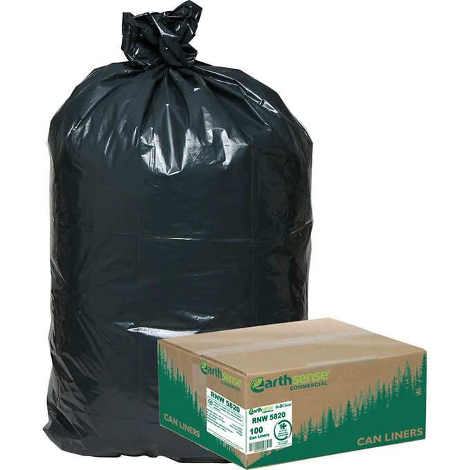 Earthsense Recycled Star Bottom Trash Bags, 5560 gal, Black, 100count