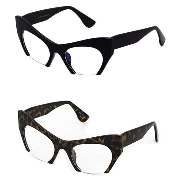 Semi Rimless Women Retro Cat Eye Razor Style Clear Lens EYEGLASSES