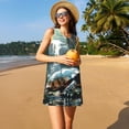 thumbnail image 3 of Naloa Turtle In Jungle Waterfall Print Women's Summer Spring Casual Beach Sundress,Vacation Sleeveless Tank Crewneck Loose Dresses, 3 of 7