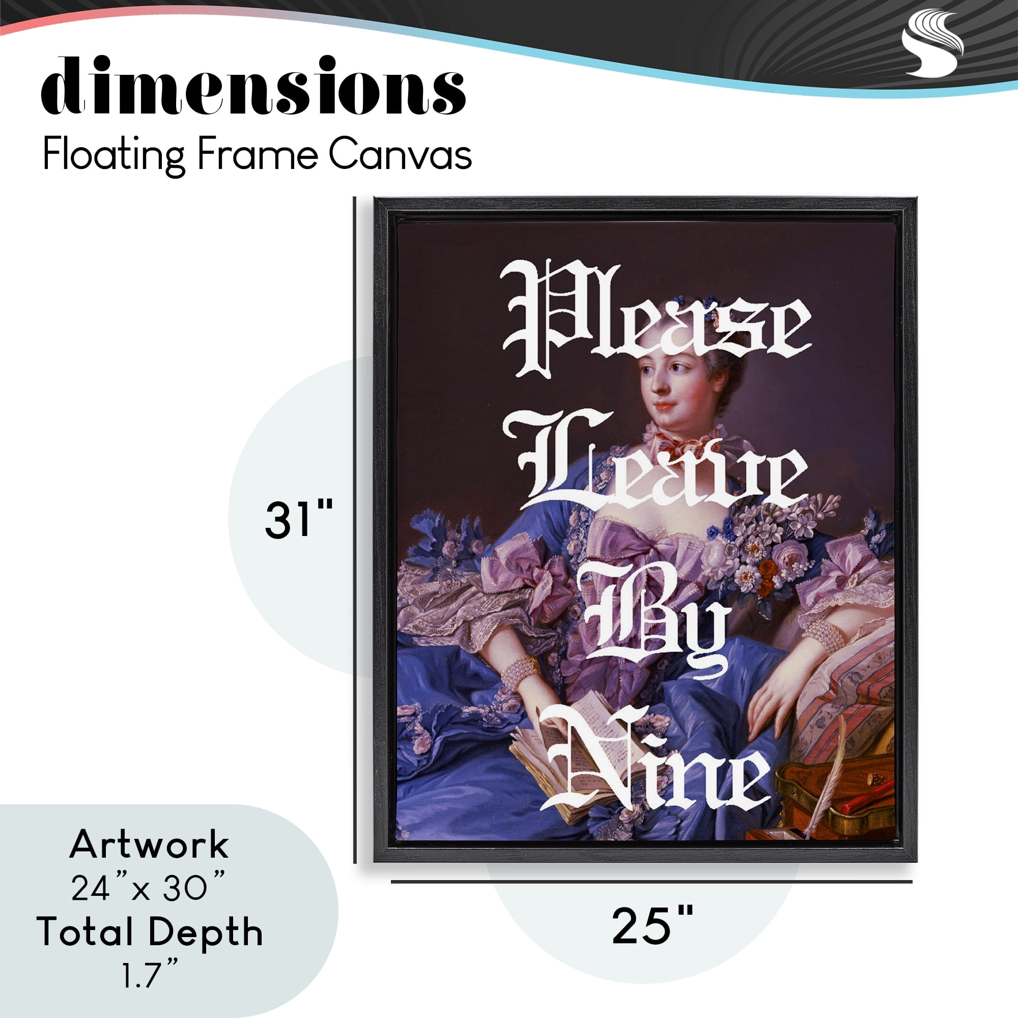 Please Leave By Nine Black Framed Floater Canvas Wall Art, design by Lil' Rue