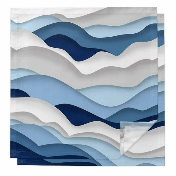 Blue White Ombre Cloth Napkins Washable Set of 2, Modern Geometric Moire Abstract Art Reusable Dinner Table Napkins Cloth Bulk for Weddings Kitchen Restaurants Hotel Events Parties 20 x 20 Inch