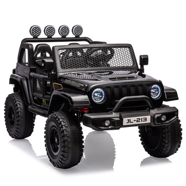 Ourlova 24V 7AH Kids Ride-On 2-Seater Electric Vehicles, 2WD/4WD, Remote Control, Suspension, LED Lights, MP3, Back Storage - Black