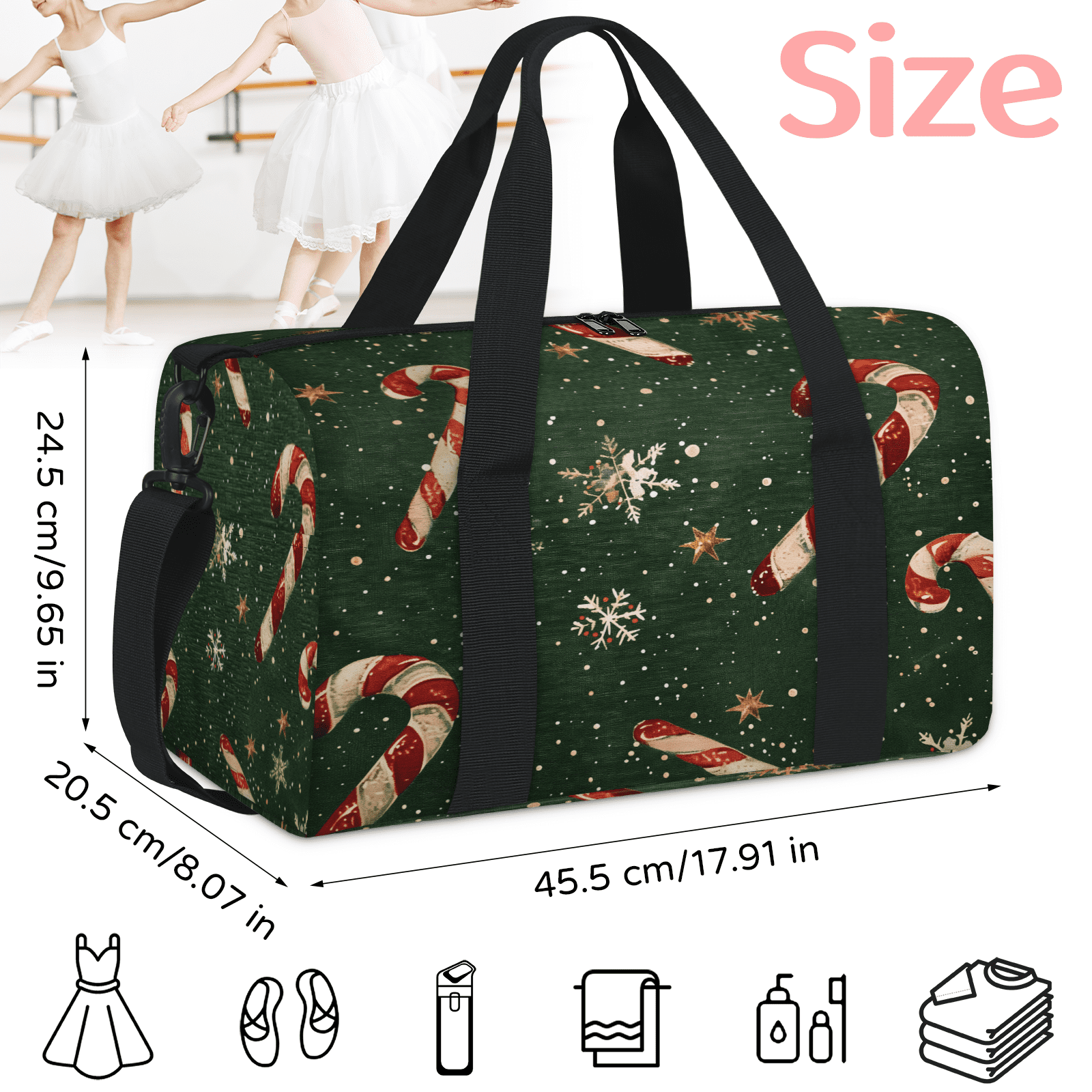 Herdesigns Christmas Candy Travel Duffle Bag Sports Yoga Weekender Overnight Carry on Workout Bags Lightweight Waterproof Gym Tote Bag for Women