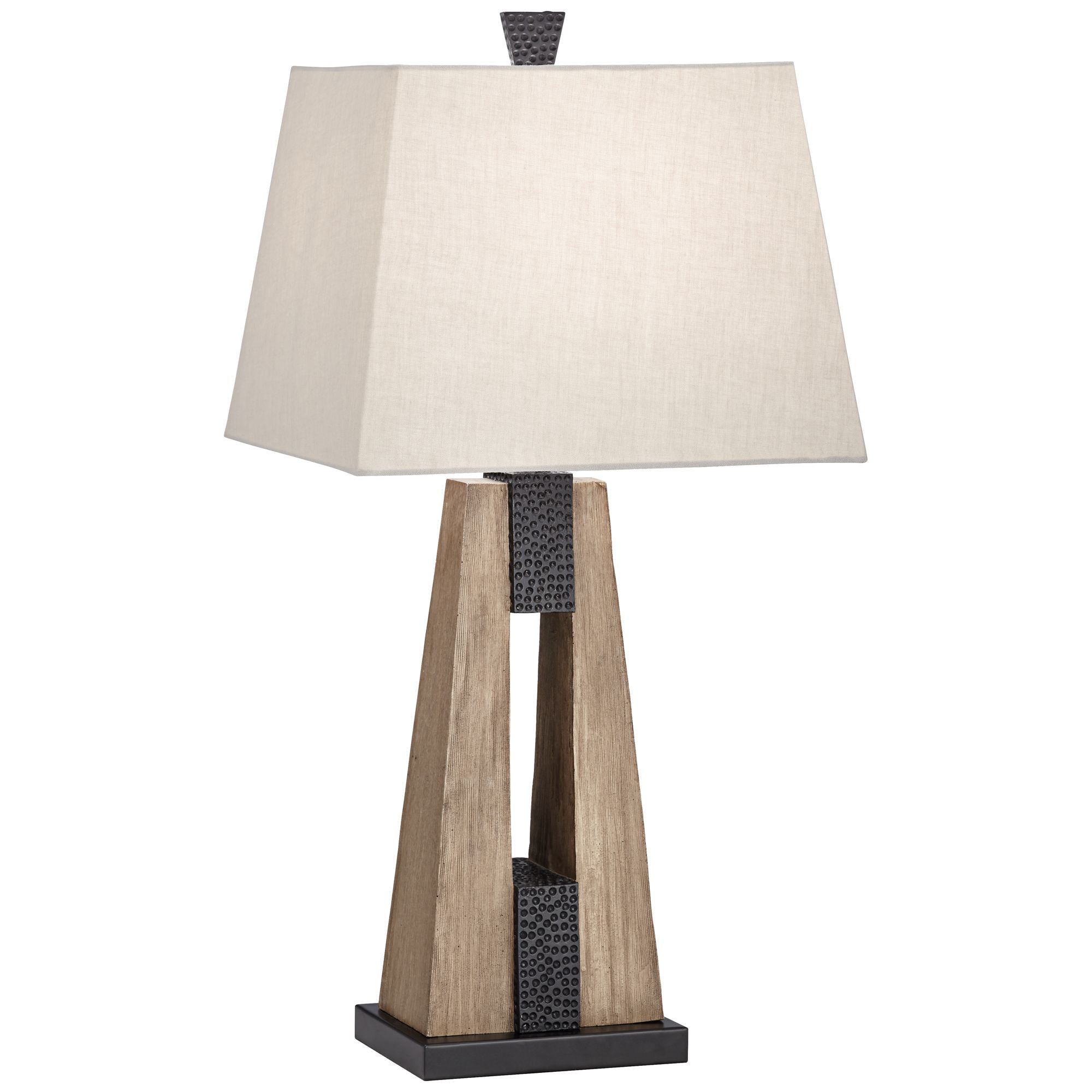 John Timberland Mitchell Rustic Farmhouse Table Lamps 27" Tall Set of 2 Wood with USB Charging Port Oatmeal Tapered Rectangular Shade for Living Room