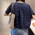 thumbnail image 4 of TKLPEHG Summer Beach Tops for Women Soft Solid Color Cotton Linen T Shirt for Ladies Spring Short Sleeve V Neck Blouse (Navy,XXL), 4 of 4