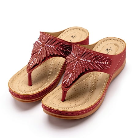 

Flip Flops Womens Ladies Wedge Vintage Bohimian Slip On Flip Flops Slipppers Shoes