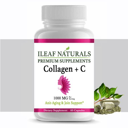 iLEAF NATURALS Collagen + Vitamin C - 60 Veggie Capsules - 1000 MG